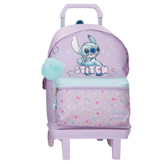 Mochila Escolar Adap. 44cm c/ Carro STITCH Lovely Lilás | Ref. 186.31625V1