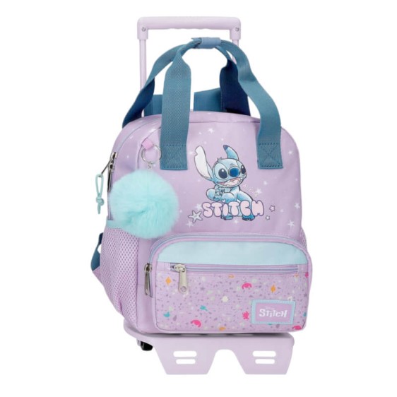 Mochila Infantil Adap. 28cm c/ Carro STITCH Lovely Lilás | Ref. 186.31621V1