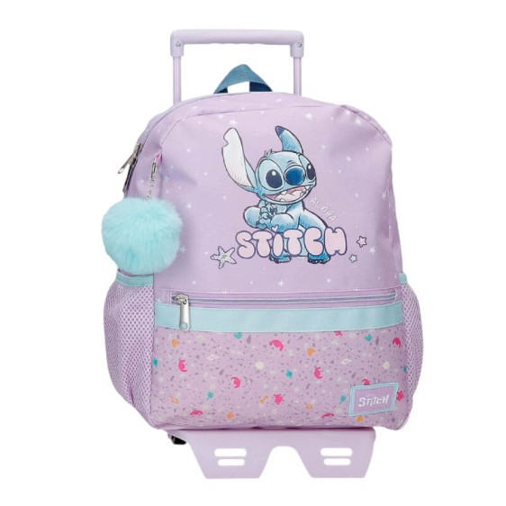 Mochila Pré-Escolar Adap. 33cm c/ Carro STITCH Lovely Lilás | Ref. 186.31622V1