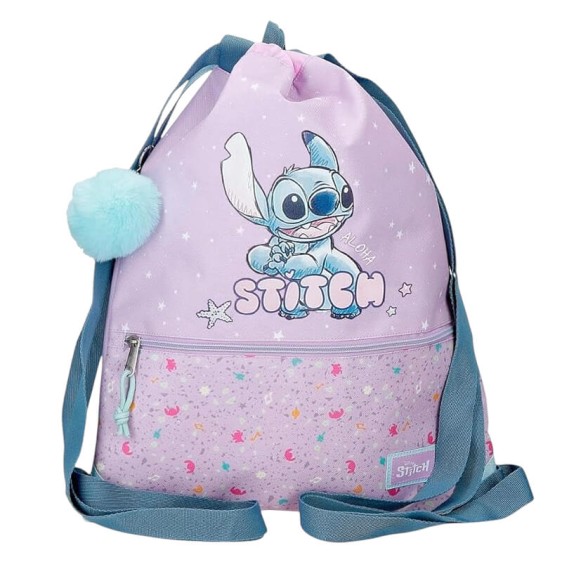 Mochila Saco c/ Bolso Frontal STITCH Lovely Lilás | Ref. 186.3163841