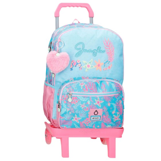Mochila Escolar Adap. 44cm 2C c/ Carro ENSO Jungle Mood Azul | Ref.  186.98127T1
