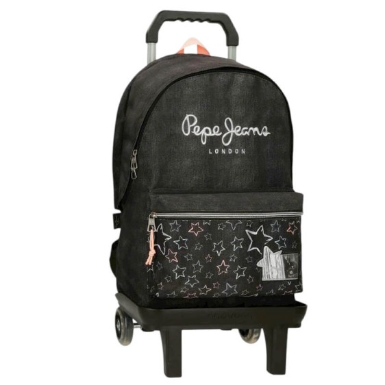 Mochila Escolar Adap. 44cm 2C c/ Carro PEPE JEANS Cintia Preta | Ref. 186.60124V1