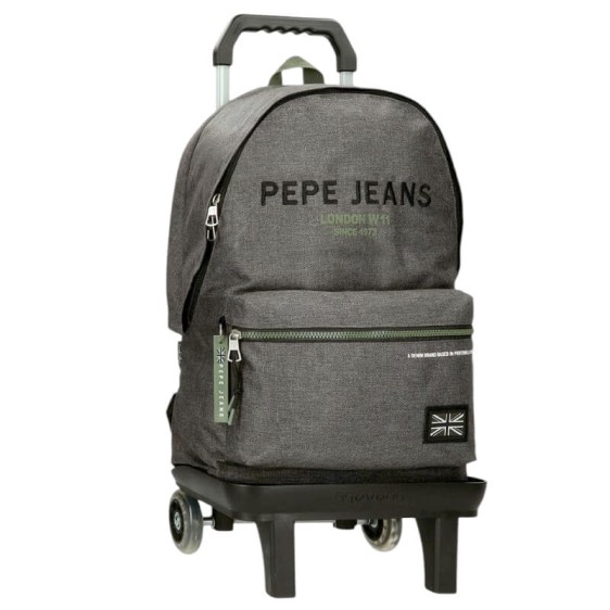 Mochila Escolar Adap. 44cm 2C c/ Carro PEPE JEANS Edmon Cinza | Ref. 186.69124T2