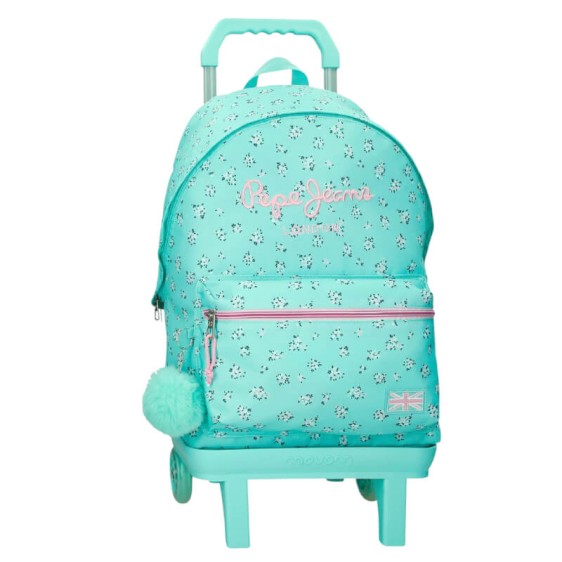 Mochila Escolar Adap. 44cm c/ Carro PEPE JEANS Nora Turquesa | Ref. 186.60423V2