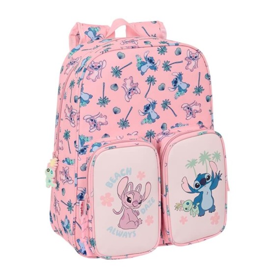 Mochila Infantil c/ Bolsos Adap. 34Cm STITCH Beach Rosa | Ref. 248.612513185
