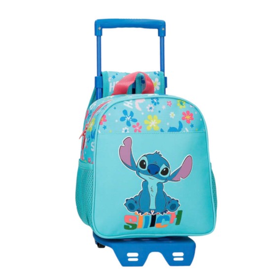 Mochila Pré-Escolar Adap. 25cm c/ Carro STITCH Aloha Azul | Ref. 186.49520T2