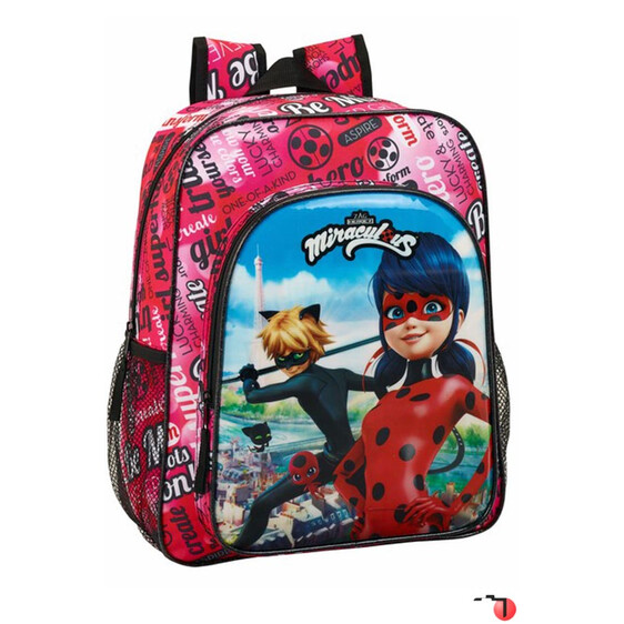 Mochila Escolar 38cm Adaptada a Carro LADY BUG & CAT NOIR  - Ref. 248.611716640