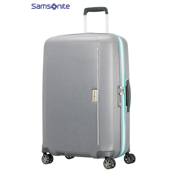 Mala/Trolley de Viagem Médio 4 rodas Spinner 69 cm Grey/Capri Blue MixMesh Samsonite - Ref. 92CH600208