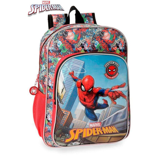 Mochila Escolar 38 cm Adaptável a carro Multicolor Sdiderman Grafiti - Ref. 186.22523B1