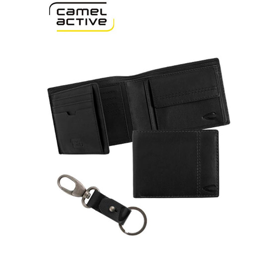 Camel Active Conjunto Carteira Porta-Notas com Porta-Moedas + Porta-Chaves MANILA Preto - Ref. 9127170160