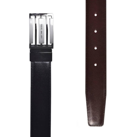 Cinto de Homem 95cm Miguel Bellido Chapa Virar Fivela Preto/Mel | Ref. 243.430PMCH95