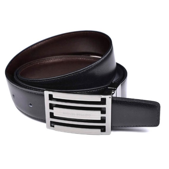 Cinto de Homem 120cm Miguel Bellido Chapa Virar Fivela Preto/Mel | Ref. 243.430PMCH120