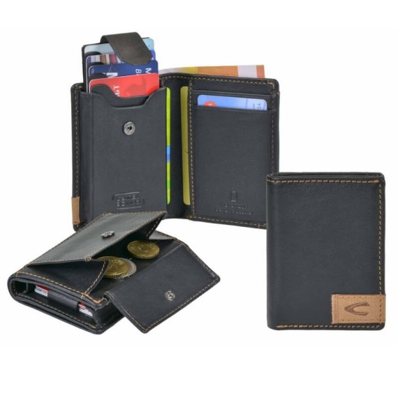 Camel Active Carteira Porta Cartões Vertical com Porta Moedas CALIFORNIA Preta | Ref. 9112870960