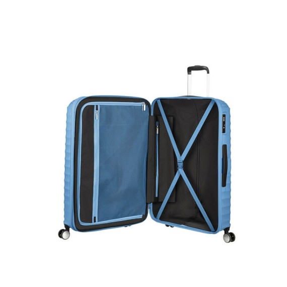American Tourister Mala/Trolley de Viagem Grande 77cm 4 Rodas Spinner Expansível JETGLAM Azul Claro Metálico | Ref. 9271G00371 American Tourister Mala/Trolley de Viagem Grande 77cm 4 Rodas Spinner Expansível JETGLAM Azul Claro Metálico | Ref. 9271G00371