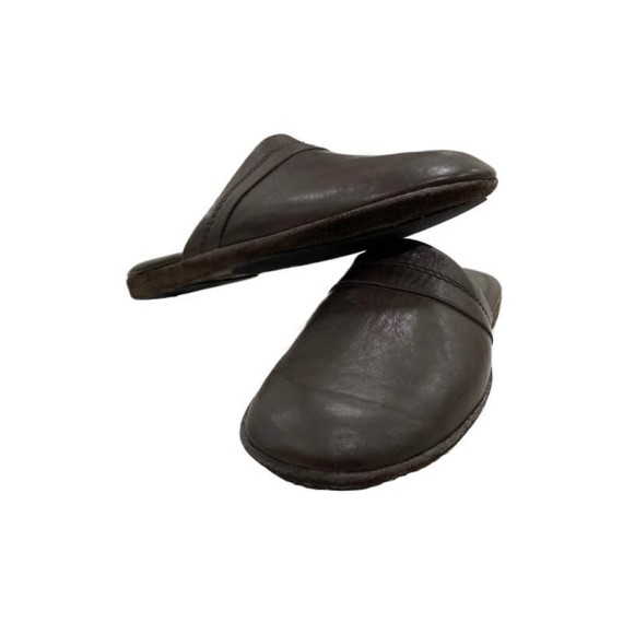 Chinelos de Quarto em Pele Castanho Tamanho 42 | Ref. 226.2134C42