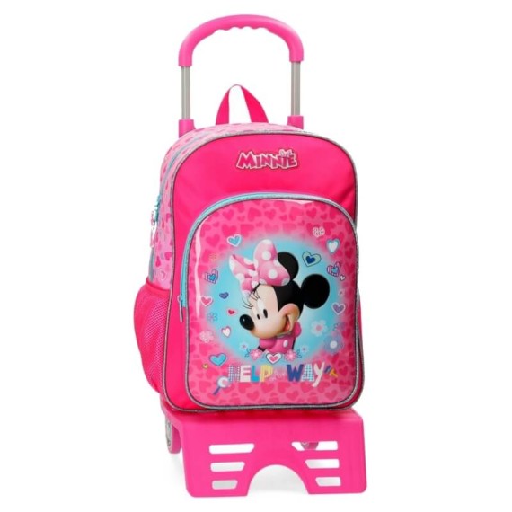Mochila Escolar Adaptável 38cm c/ Carro Minnie HELP ON THE WAY Rosa | Ref. 186.47923N1