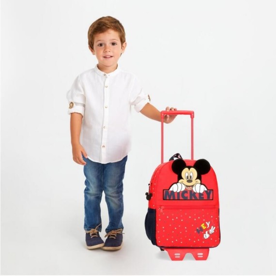 Mochila Pré-Escolar Adaptável 32cm c/ Carro HAPPY MICKEY Vermelho | Ref. 186.25322N1