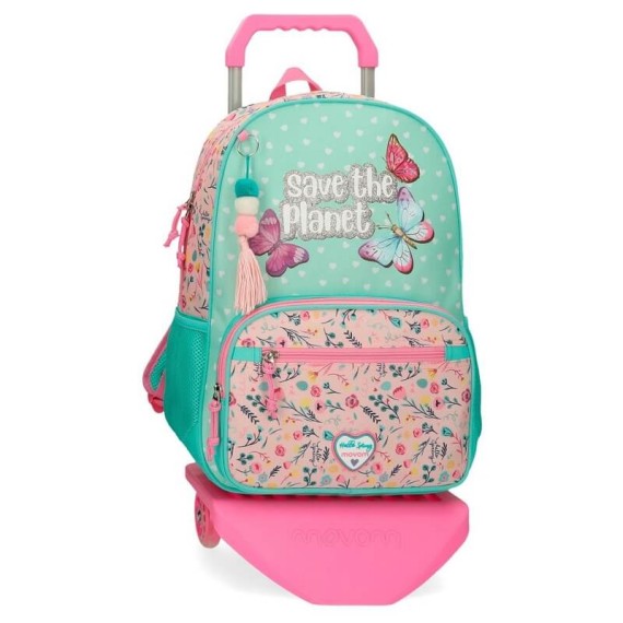 Mochila Escolar Adaptável 42cm c/ Carro Movom SAVE THE PLANET Multicolor | Ref. 186.20123T1
