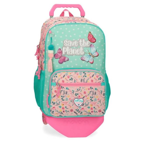Mochila Escolar Adaptável 46cm c/ Carro Movom SAVE THE PLANET Multicolor | Ref. 186.20124T1