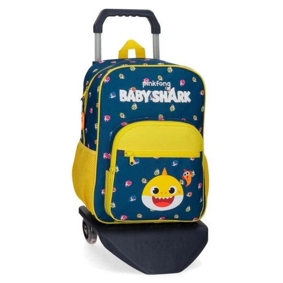 Mochila Escolar Adaptável 38cm c/ Carro Baby Shark MY GOOD FRIEND Azul | Ref. 186.21123T1