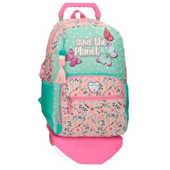Mochila Escolar Adaptável 45cm c/ Carro Movom SAVE THE PLANET Multicolor | Ref. 186.20125T1