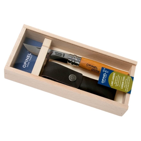 Conjunto Cx Madeira Canivete Opinel N.º 08 Carbono + Bolsa | Ref. 314.OP000815