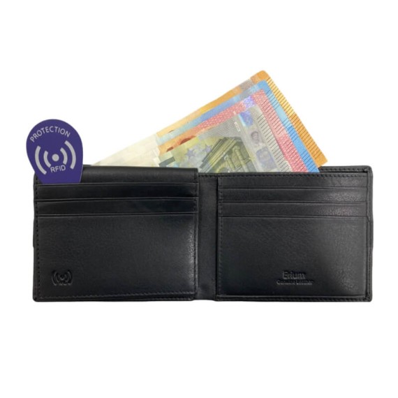 Carteira Porta-Notas com Porta-Cartões RFID ERIUM Preta | Ref. 102.ER1664P