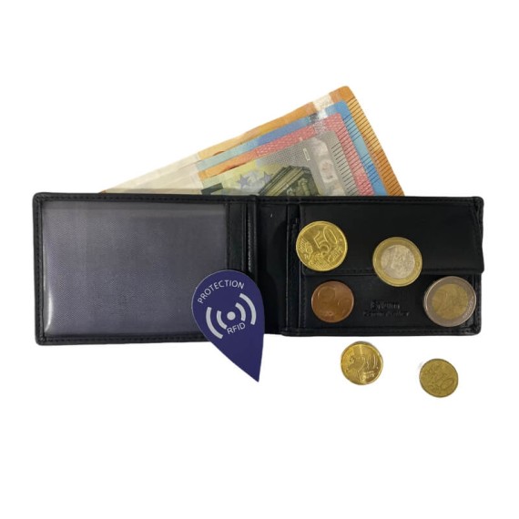 Carteira Porta-Notas com Porta-Moedas RFID ERIUM Preta | Ref. 102.ER1660P