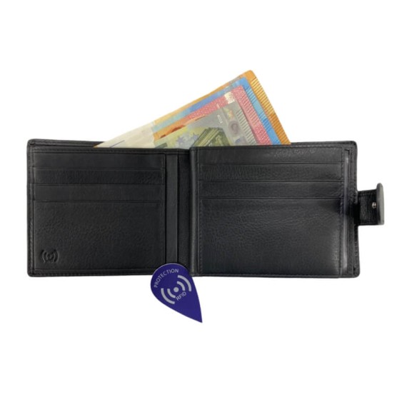 Carteira Porta-Notas com Porta-Moedas RFID ERIUM Preta | Ref. 102.ER1662P