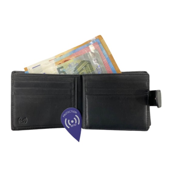 Carteira Porta-Notas com Porta-Moedas ERIUM RFID Preta 1663P | Ref. 102.ER1663P