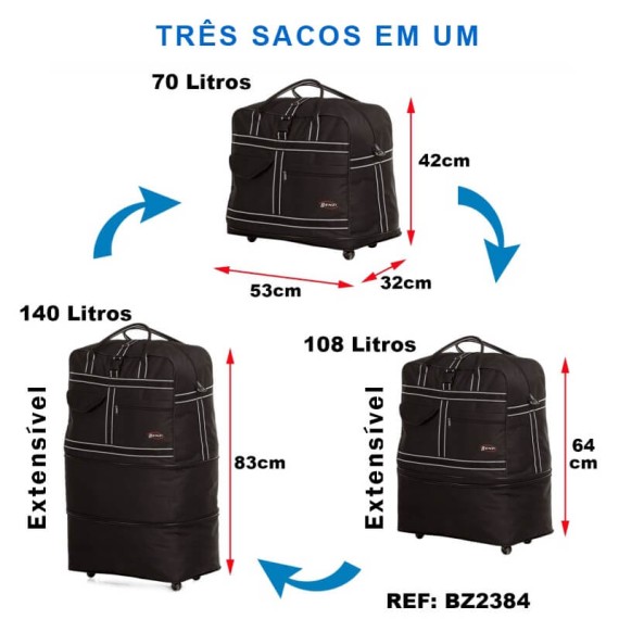 Benzi Saco de Viagem com Rodas Extensível Azul | Ref. 288.BZ2384A