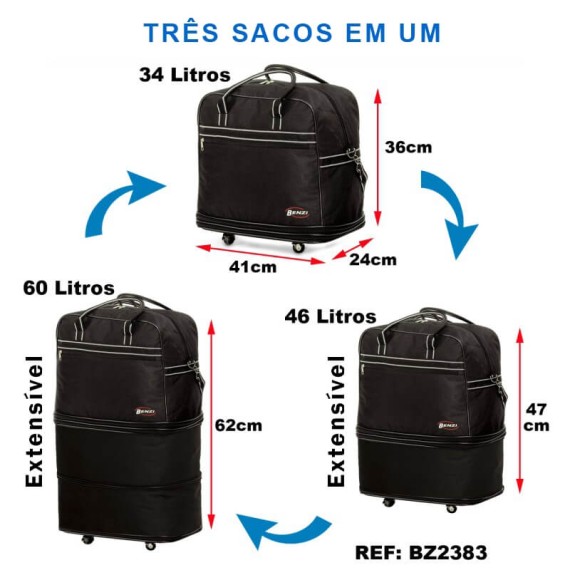 Benzi Saco de Viagem com Rodas Extensível Azul | Ref. 288.BZ2383A