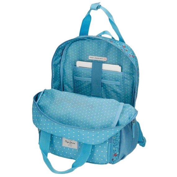 Mochila Escolar Adaptável 40Cm c/ Carro Pepe Jeans Ava Azul | Ref. 186.63422T1