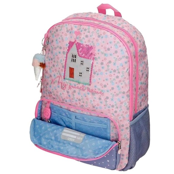 Mochila Escolar Adaptável 44CM 2C C/ Carro Enso MY SWEET HOME Rosa | Ref. 186.90424T1