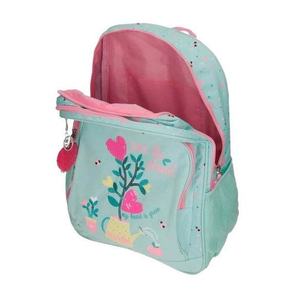 Mochila Escolar 45cm 2C Movom FLOWER POT Verde | Ref. 186.2022421