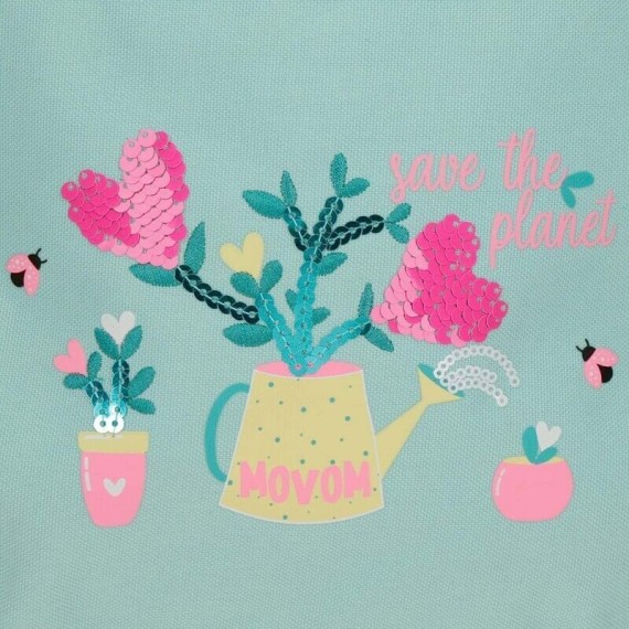 Mochila Escolar 45cm 2C Movom FLOWER POT Verde | Ref. 186.2022421