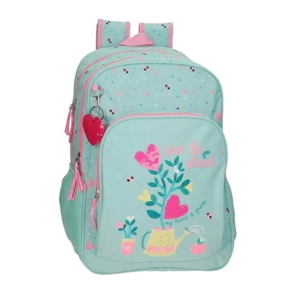 Mochila Escolar 45cm 2C Movom FLOWER POT Verde | Ref. 186.2022421