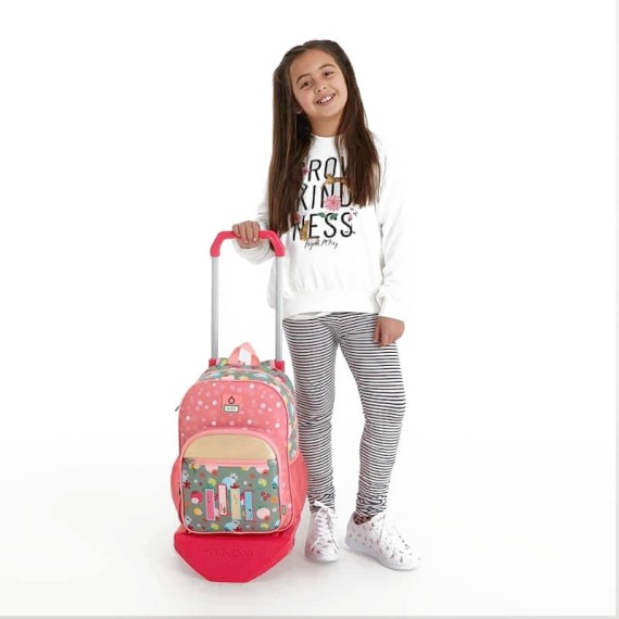 Mochila Escolar Adapt. 38cm c/ Carro Enso NATURE Rosa | Ref. 186.92822T2