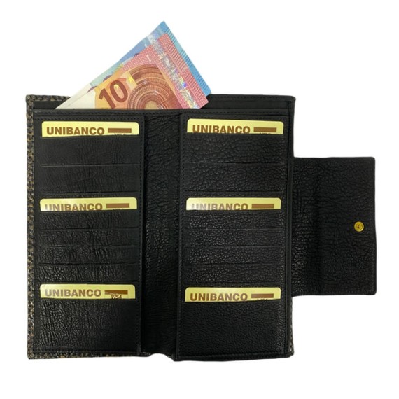 Carteira de Senhora Grande Abílio & Gomes Preto c/ Castanho | Ref. 245.AG007