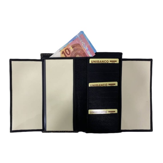 Carteira de Senhora Grande Abílio & Gomes Preto c/ Castanho | Ref. 245.AG007