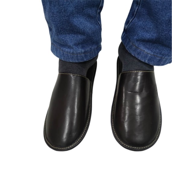 Chinelos de Quarto em Pele N.º 41 ARCE Castanho | Ref. 163.70801-41