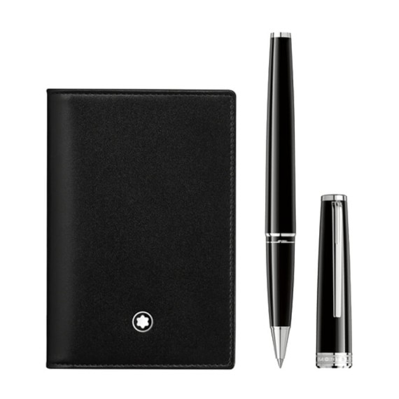 Set Rollerball PIX e Porta Cartões de Visita Montblan Preto | Ref. 238.128954