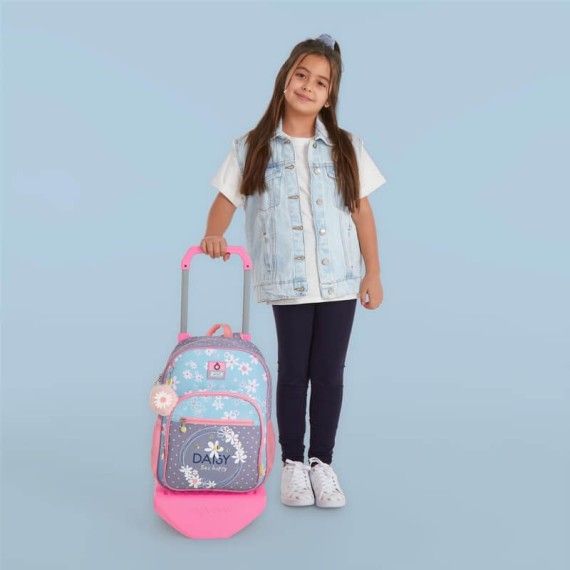 Mochila Escolar Adapt. 38cm C/ Carro Enso DAISY Azul | Ref. 186.92522T1