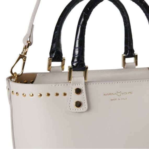 Mala de Senhora c/ Tiracolo Pequena Marina Volpe ALBA Bege/Azul | Ref. 329.D324BA