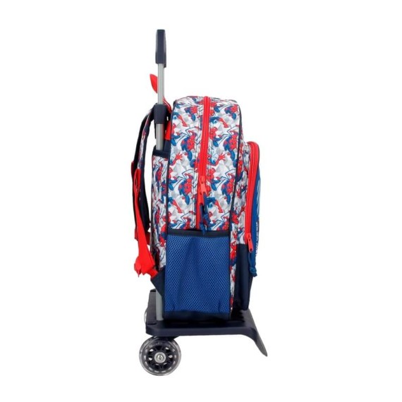 Mochila Escolar Adapt. 38cm c/ Carro Spiderman HERO Azul | Ref. 186.24523T1