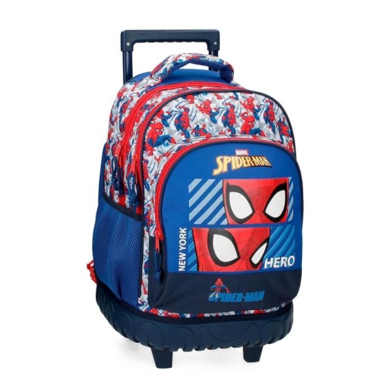 Mochila Escolar Compacta 44cm 2 Rodas 2C Spiderman HERO Azul | Ref. 186.2452921