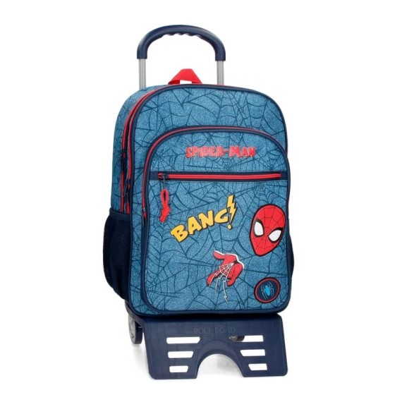 Mochila Escolar Adapt. 42cm 2C c/ Carro Spiderman DENIM Azul | Ref. 186.46124T1