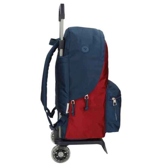 Mochila Escolar Adap. 44Cm. c/ Carro Pepe Jeans CHEST Azul/Bordô | Ref. 186.64723T1