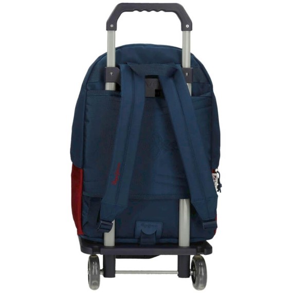 Mochila Escolar Adap. 44Cm. c/ Carro Pepe Jeans CHEST Azul/Bordô | Ref. 186.64723T1