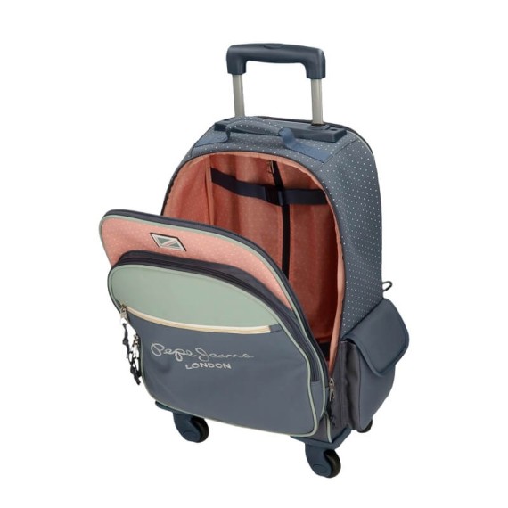 Trolley Mochila Escolar 44Cm 4 Rodas Pepe Jeans LAILA Azul | Ref. 186.6432821